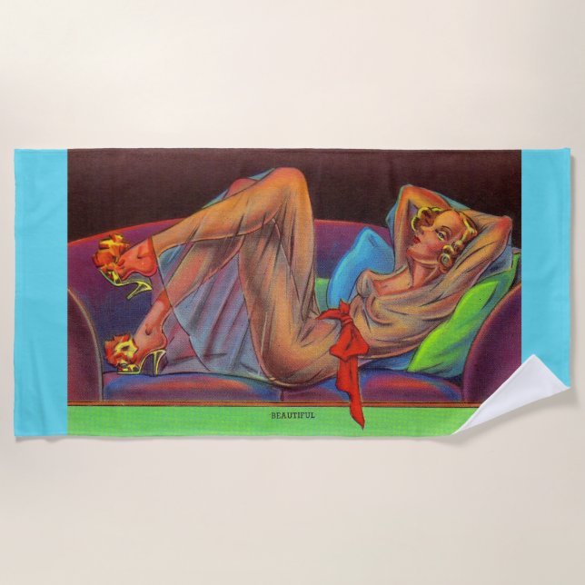 early 1940s Beautiful pin-up girl print Beach Towel (Front)