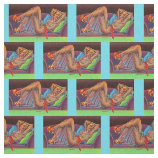 early 1940s Beautiful pin-up girl print Fabric