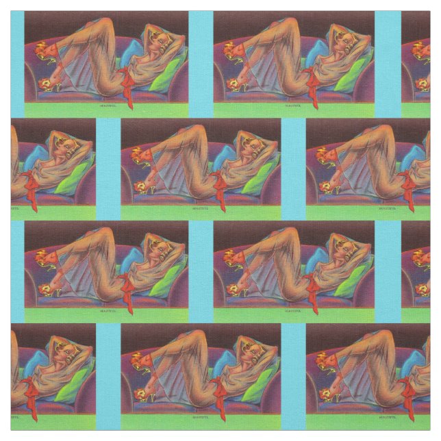 early 1940s Beautiful pin-up girl print Fabric (Swatch)