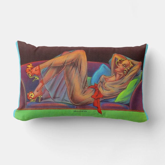 early 1940s Beautiful pin-up girl print Lumbar Pillow (Front)