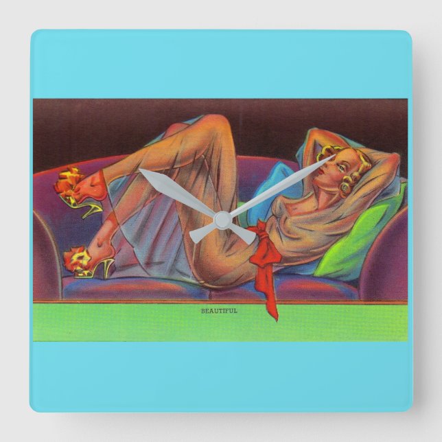 early 1940s Beautiful pin-up girl Square Wall Clock (Front)