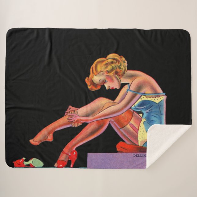 early 1940s Delightful pin-up girl Sherpa Blanket (Front (Horizontal))