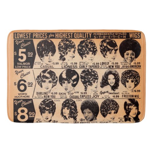 early 1970s wig advertisement bathroom mat