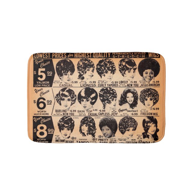 early 1970s wig advertisement bathroom mat (Front)