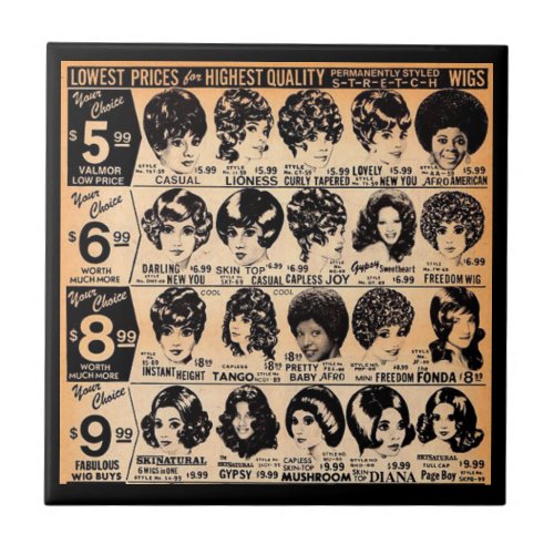 early 1970s wig advertisement ceramic tile