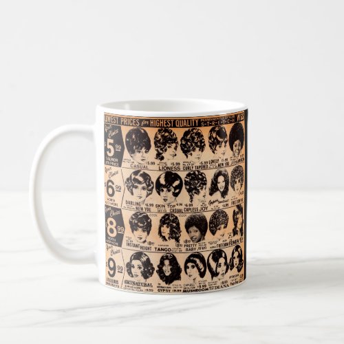 early 1970s wig advertisement coffee mug
