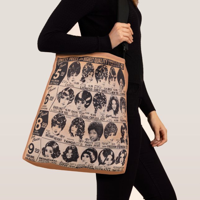 early 1970s wig advertisement crossbody bag (Close Up)