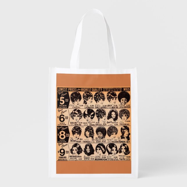 early 1970s wig advertisement grocery bag (Front)