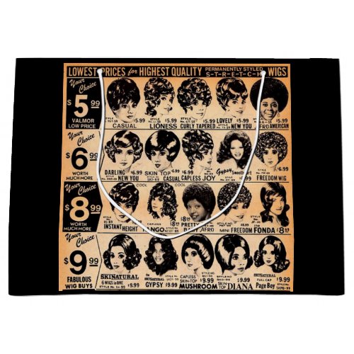 early 1970s wig advertisement print large gift bag