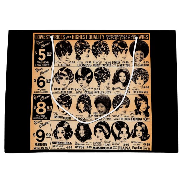 early 1970s wig advertisement print large gift bag (Front)