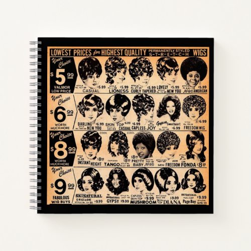 early 1970s wig advertisement print notebook