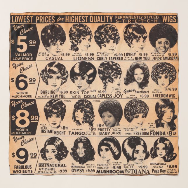 early 1970s wig advertisement scarf (Front)