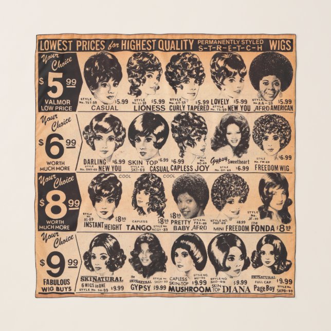 early 1970s wig advertisement scarf (Front)