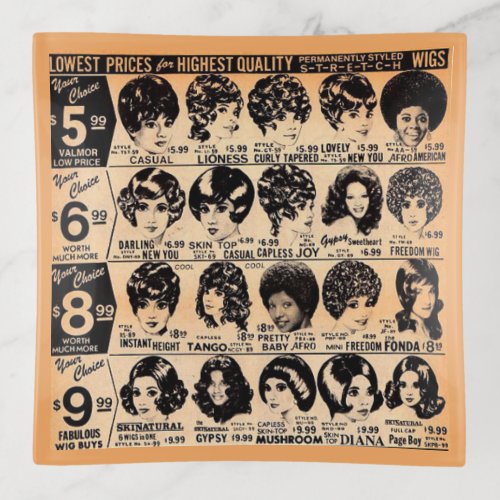 early 1970s wig advertisement trinket tray
