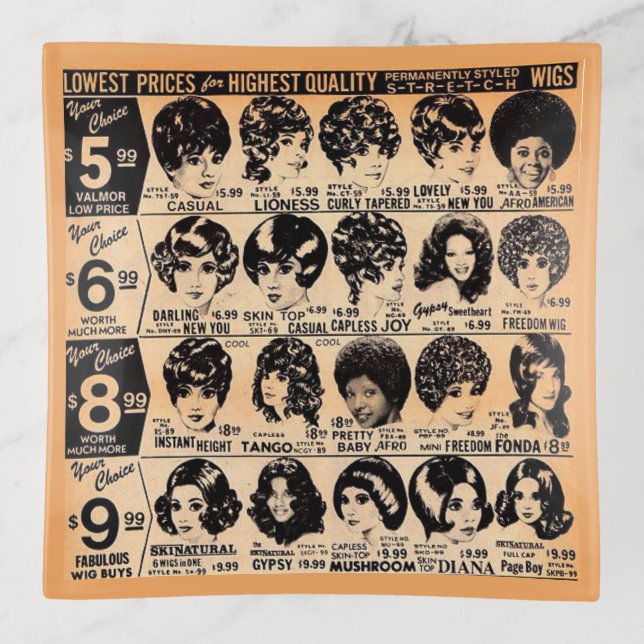 early 1970s wig advertisement trinket tray (Front)