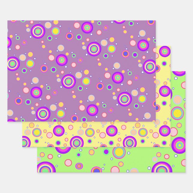 Early 2000s Colourful Circles Geometrical Pattern Wrapping Paper Sheets (Set)