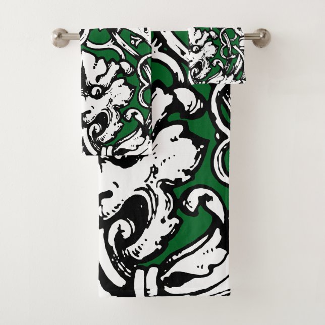 Early 20th Century Knotwork Lion Bath Towel Set (Insitu)