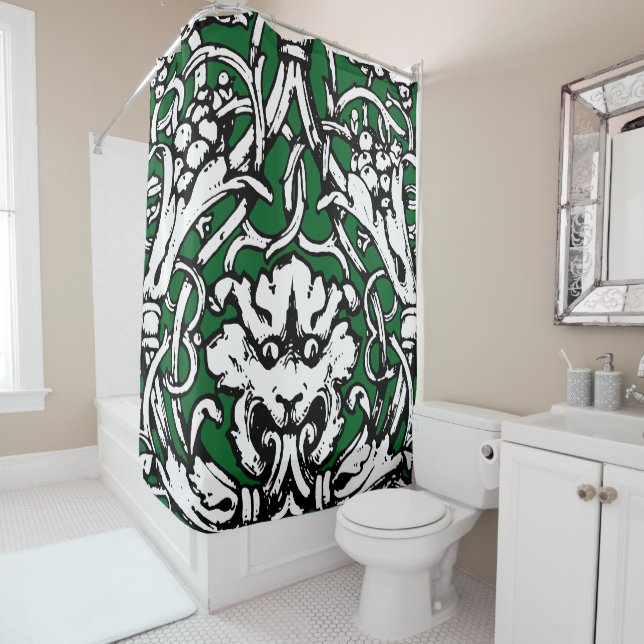 Early 20th Century Knotwork Lion Shower Curtain (In Situ)