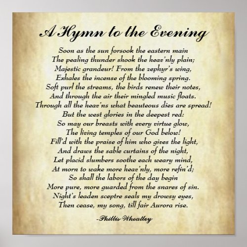Early African American Poem A Hymn to the Evening Poster