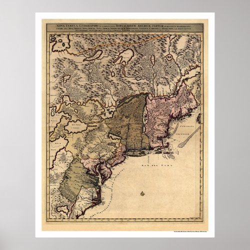 Early America Visscher Map 1717 Poster