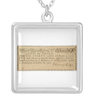 Early American Revolutionary War Lottery Ticket Silver Plated Necklace