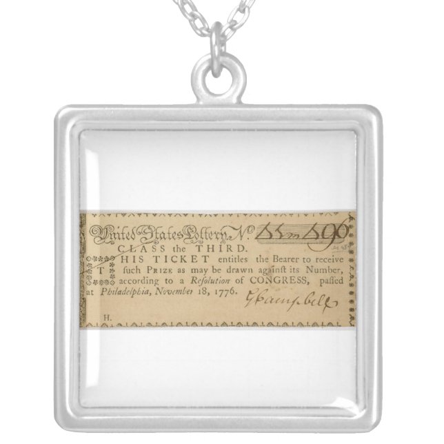 Early American Revolutionary War Lottery Ticket Silver Plated Necklace (Front)