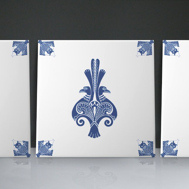 Early Art Nouveau Dutch Delft Blue Creatures Ceramic Tile (Creator Uploaded)