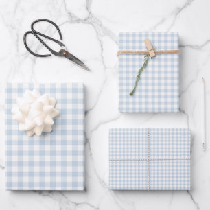 Early Autumn Classic Gingham Dusty Blue Wrapping Paper Sheets