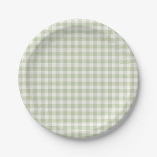Early Autumn Classic Gingham Soft Olive Paper Plates