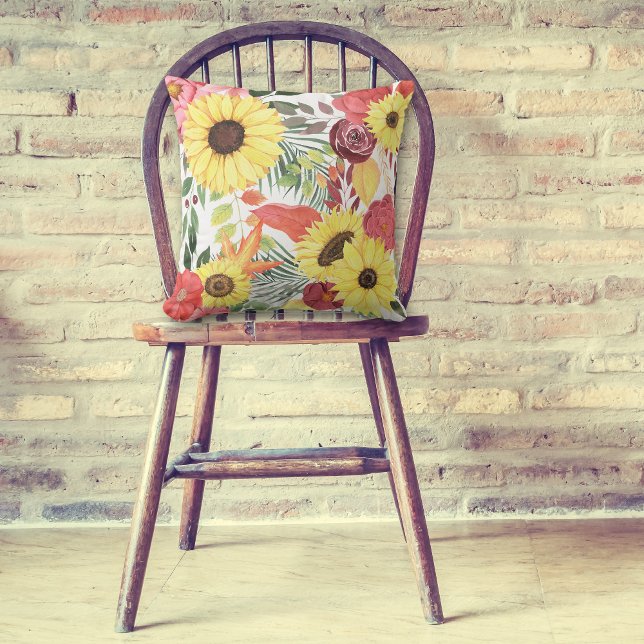 Early Autumn Flowers Monogram Throw Pillow (Creator Uploaded)