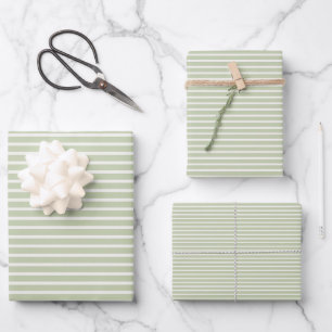 Early Autumn Refined Stripes Soft Olive ll Wrapping Paper Sheets