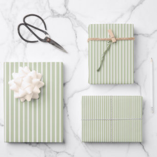 Early Autumn Refined Stripes Soft Olive Wrapping Paper Sheets