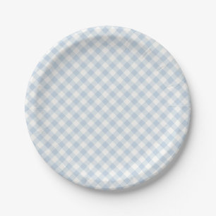 Early Autumn Retro Gingham Dusty Blue Paper Plates