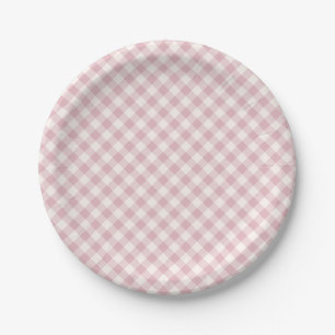 Early Autumn Retro Gingham   Muted Rose Paper Plates