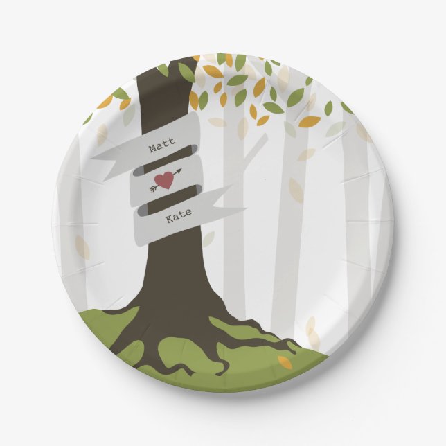 Early Autumn Woodland Wedding Paper Plates (Front)