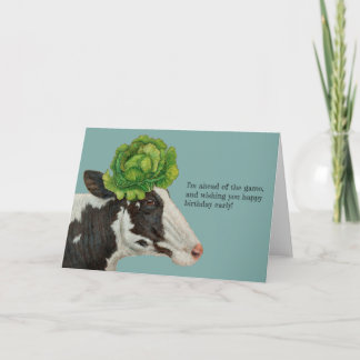 Early birthday card with cow and cabbage