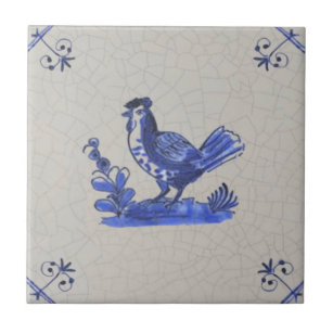 Early Blue Delft Handpainted Hen Antique Repro  Ceramic Tile