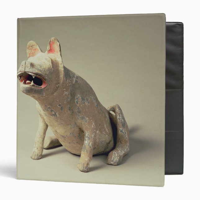 Early Chinese pottery seated dog, tomb Binder (Front/Inside)