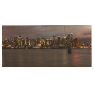 Early evening panoramic view of Manhattan Wood USB Flash Drive