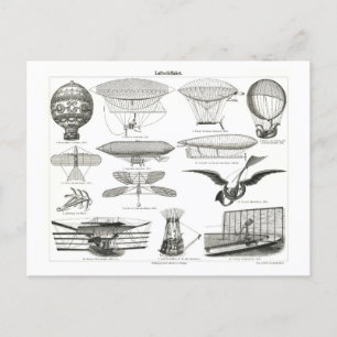 Early Flying Machines Illustration Vintage Postcard