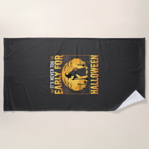 Early for Halloween Witch Graveyard Vintage Design Beach Towel