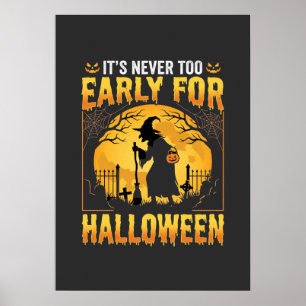 Early for Halloween Witch Graveyard Vintage Design Poster