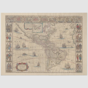 Early Historical Map of North and South America Tissue Paper