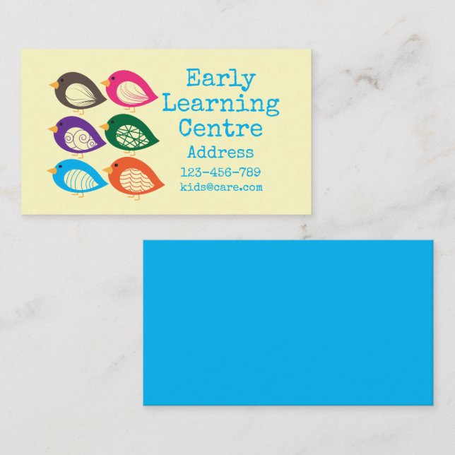 Early Learning Daycare colorful birds Business Card (Front/Back)