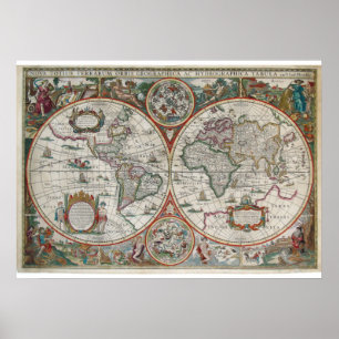 Early map ,amazing color and painting , poster
