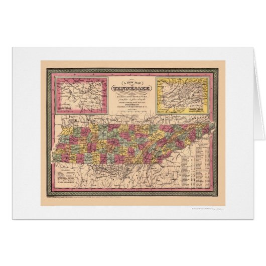 Early Map Of Tennessee 1850 Cards (Front Horizontal)
