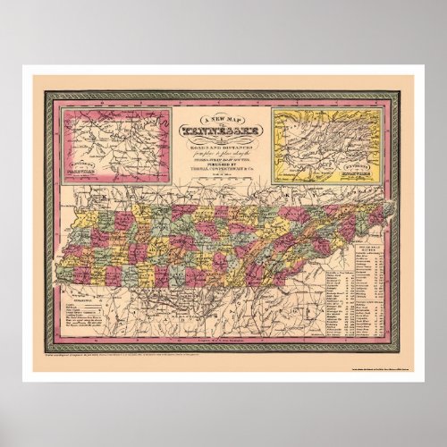 Early Map Of Tennessee 1850 Poster