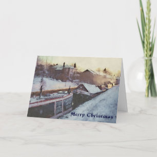 Early morning Christmas narrowboats Holiday Card
