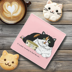 Early Morning Hungry Cat Glass Coaster