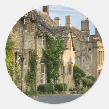 Early Morning Over Connected Cottages Classic Round Sticker by takemeaway at Zazzle